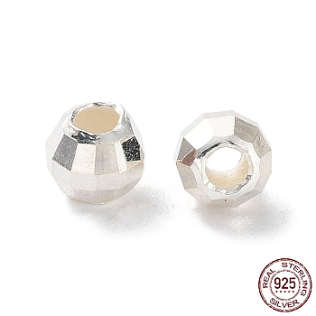925 Sterling Silver Beads, Faceted Round, Silver, 3mm, Hole: 1.2mm