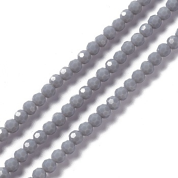 Faceted(32 Facets) Glass Beads Strands, Round, Slate Gray, 4mm, Hole: 1mm, about 99~107pcs/strand, 14.09~15.43''(35.8~39.2cm)