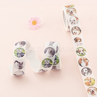 4 Rolls 2 Style Cat & Pet Dog Pattern Self-Adhesive Kraft Paper Stickers(DIY-LS0003-36)-5