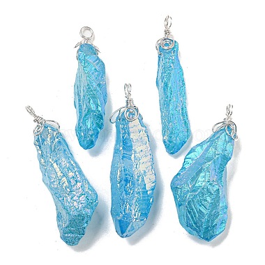 Silver Deep Sky Blue Nuggets Quartz Crystal Big Pendants