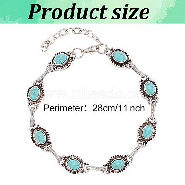 2Pcs Acrylic Imitation Turquoise Oval Link Chain Anklet(AJEW-AN0001-04)-2