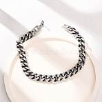 667 Stainless Steel Cuban Link Chains Bracelets for Women Men, Antique Silver, 8.78 inch(22.3cm)(BJEW-F529-01AS)