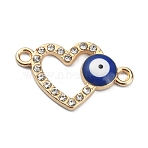Alloy Evil Eye Enamel Link Connectors, with Crystal Rhinestone, Light Gold, Heart Pattern, 14.5~15x24x3mm, Hole: 1.8mm(FIND-TAC0011-51D-KCG)