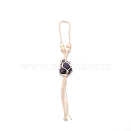 Irregular Gemstone Hanging Pendant Decoration, with Cotton Cord & Wood Beads, for Car Interior Ornament Accessories, 310~320mm(HJEW-TAC0001-09B)