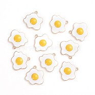 Alloy Enamel Pendants, Poached Egg, Golden, Imitation Food , White, 22x22x4mm, Hole: 1.4mm(ENAM-TAC0001-15KCG)