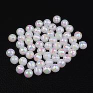 Faceted Colorful Eco-Friendly Poly Styrene Acrylic Round Beads, AB Color, White, 8mm, Hole: 1.5mm, about 2000pcs/500g(SACR-K001-8mm-78)