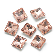 Pointed Back Glass Rhinestone Cabochons, Back Plated, Faceted, Square, Dark Salmon, 8x8x3.5mm(RGLA-T027-8x8mm-06)