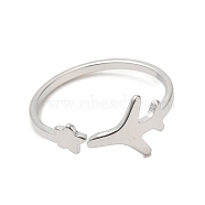 304 Stainless Steel Star & Airplane Open Cuff Ring for Women, Stainless Steel Color, US Size 6(16.5mm)(RJEW-M149-12P)