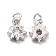 Brass Micro Pave Cubic Zirconia Charms, with Jump Ring, Sun Charm, Platinum, 11x8.5x3mm, Hole: 2.5mm(KK-E068-VB237)