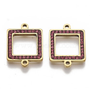 304 Stainless Steel Links connectors, with Rhinestone, Square, Golden, Rose, 20x15x2mm, Hole: 1.5mm(STAS-N087-12B-G)