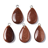 Synthetic Goldstone Pendants, with Platinum Iron Loop, Teardrop, 23~25x12~14x4~5mm, Hole: 2mm(G-S356-14D)