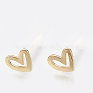 Brass Stud Earrings, Real 18K Gold Plated, with Raw(Unplated) Silver Pins and Plastic Protector, Heart, 7.5x9mm, Pin: 0.7mm(X-KK-S348-123)