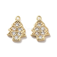 Brass Micro Pave Cubic Zirconia Pendants, Christmas Tree, Real 18K Gold Plated, 12x8.5x1.5mm, Hole: 1mm(KK-H455-31G)