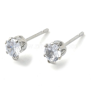 Brass Stud Earring Findings, with Rhinestone and 925 Sterling Silver Pin, with Horizontal Loops, Platinum, 6x4.5mm, Hole: 0.6mm, Pin: 9.5x0.8mm(KK-C039-02P)