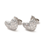 304 Stainless Steel Heart Stud Earrings for Women, Stainless Steel Color, 8x10mm, Pin: 0.8mm(EJEW-I281-35P)