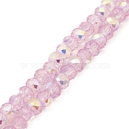 Baking Painted Transparent Glass Beads Strands, Imitation Opalite, Faceted, AB Color Plated, Round, Pearl Pink, 6x5mm, Hole: 1mm, about 82pcs/strand, 16.73~16.93''(42.5~43cm)(DGLA-A034-J6mm-B06)