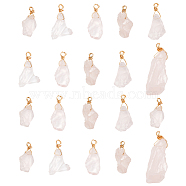 20Pcs Raw Rough Natural Rose Quartz Pendants, Nuggets Charms, with Real 18K Gold Plated Eco-Friendly Copper Wire Wrapped, 24.5~32x7.5~13x7~10mm, Hole: 3mm(G-HY0001-39)