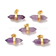 Natural Amethyst Double Terminal Pointed Pendants, Faceted Bullet Charm, with Ion Plating(IP) Golden Plated Brass Findings, 9x15~17x7.5mm, Hole: 3.5x2.5mm(G-P481-01G-08)