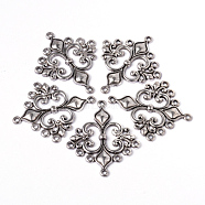 Antique Silver Tibetan Style Rhombus Chandelier Component Links for Dangle Earring Making, Lead Free and Cadmium Free and Nickel Free, 36x30x2mm, Hole: 1.5mm(X-EA9734Y-NF)