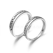 SHEGRACE Adjustable Rhodium Plated 925 Sterling Silver Couple Rings, Heartbeat, Size 7 and Size 8, Platinum, 17mm and 18mm(JR238A)