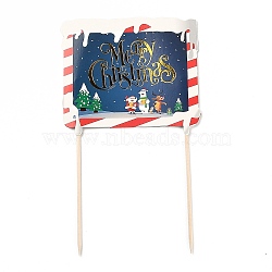 Paper Rectangle Christmas Card Cake Insert Card Decoration, with Bamboo Stick, for Christmas Cake Decoration, Colorful, 202mm(DIY-H108-23)