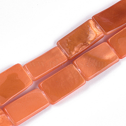 Spray Painted Freshwater Shell Beads, Rectangle, Coral, 14~15x7~8.5x3mm, Hole: 0.5mm, about 20~26pcs/strand, 12 inch~15.5 inch(SHEL-T010-04C)