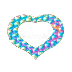 Ion Plating(IP) 304 Stainless Steel Hollow Pendants, Textured, Heart, Rainbow Color, 33x37.5x1mm, Hole: 1.2mm(STAS-F249-06M)