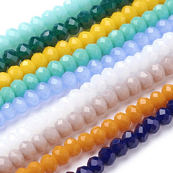 Imitation Jade Glass Beads Strands, Faceted, Rondelle, Mixed Color, 3.5~4x2.5~3mm, Hole: 0.5mm, about 123~127pcs/strand, 12.60 inch~12.99 inch(32~33cm)(GLAA-R135-3mm-M1)