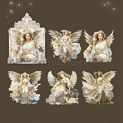 5Pcs PET Self-Adhesive Stickers, for Party Decorative Presents, Angel, Light Khaki, 98~108x98~99x0.2mm, 5pcs/set(STIC-P008-B05)