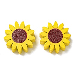 Printed Wood Beads, Sunflower, Gold, 21x8mm, Hole: 2.5mm(WOOD-G022-23)