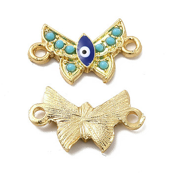 Alloy Enamel Connector Charms, Butterfly Links with Blue Evil Eye, with Synthetic Turquoise, Golden, 12.5x21.5x2.5mm, Hole: 2mm