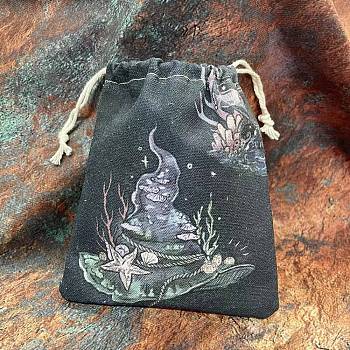 Rectangle Canvas Cloth Tarot Cards Storage Pouches, Jewelry Drawstring Storage Bags, for Witchcraft Articles Storage, Starfish, 18x13cm