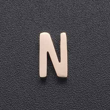 201 Stainless Steel Charms, for Simple Necklaces Making, Laser Cut, Letter, Rose Gold, Letter.N, 8x5x3mm, Hole: 1.8mm
