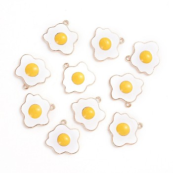 Alloy Enamel Pendants, Poached Egg, Golden, Imitation Food , White, 22x22x4mm, Hole: 1.4mm