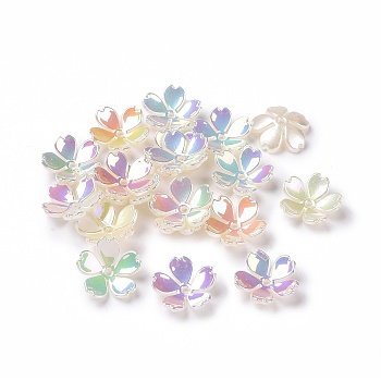 Opaque Acrylic Bead Caps, 5-Petal Flower, AB Color, Mixed Color, 14.5x15x3.5mm, Hole: 1.5mm