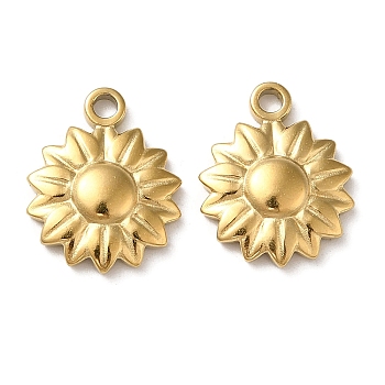 304 Stainless Steel Charms, Flower Charm, Real 18K Gold Plated, 14.5x12x2.5mm, Hole: 1.6mm
