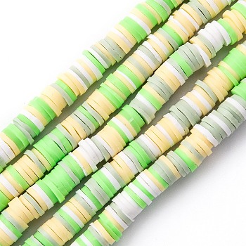 Handmade Polymer Clay Beads Strands, for DIY Jewelry Crafts Supplies, Heishi Beads, Disc/Flat Round, Spring Green, 6x0.5~1mm, Hole: 1.8mm, about 290~320pcs/strand, 15.75 inch~16.14 inch(40~41cm)