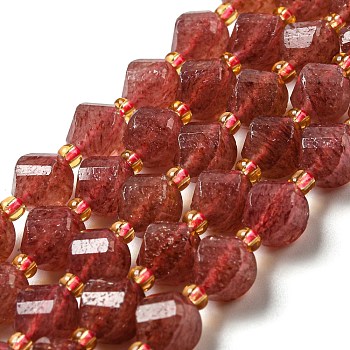 Natural Strawberry Quartz Beads Strands, with Seed Beads, Faceted Twist, 8x8x8mm, Hole: 1mm, about 40pcs/strand, 15.51''(39.4cm)