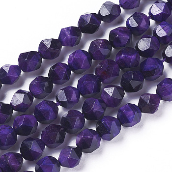 Natural Tiger Eye Beads Strands, Dyed & Heated, Faceted Star Cut Beads, Indigo, 6mm, Hole: 1mm, about 61pcs/strand, 15.2 inch~15.35 inch(38.5~39cm)