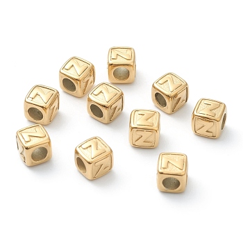 304 Stainless Steel European Beads, Large Hole Beads, Horizontal Hole, Cube with Letter, Golden, Letter.Z, 8x8x8mm, Hole: 4mm