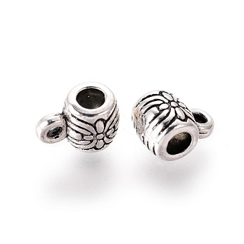 Tibetan Silver Hangers, Bail Beads, Lead Free & Nickel Free & Cadmium Free, Barrel, Antique Silver, about 6mm long, 6mm wide, Inner Diameter: 2.5mm, Hole: 1mm