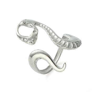 304 Stainless Steel Open Cuff Ring, Hollow Snake, Stainless Steel Color, US Size 7 1/4(17.5mm)