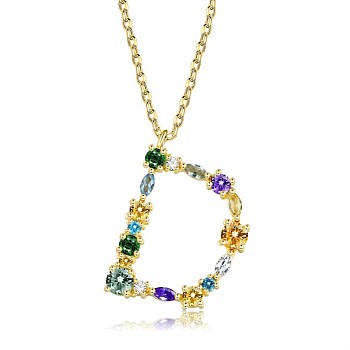 Brass Micro Pave Cubic Zirconia Pendant Necklaces, Initial Necklaces, with Cable Chains, Letter D, Colorful, Real 18K Gold Plated, 15-3/4 inch(40cm)