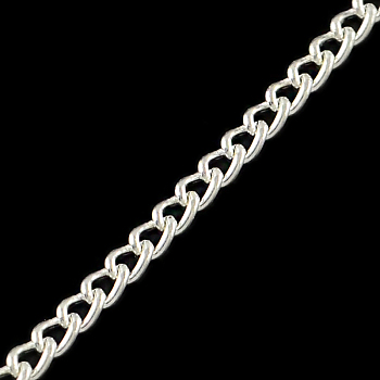 Unwelded Iron Twisted Chains, Curb Chains, with Spool, Silver Color Plated, 3.3x2.1x0.6mm, about 32.8 Feet(10m)/roll