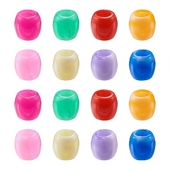 Pet 80Pcs 8 Colors Acrylic European Beads, Imitation Gemstone, Large Hole Beads, Barrel, Mixed Color, 10pcs/color