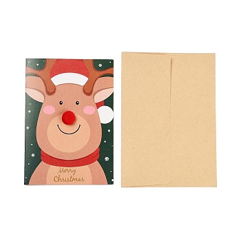 Rectangle Paper Greeting Card, with Envelope, Christmas Day Invitation Card, Deer, 150x105x1.5mm