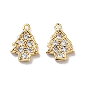 Brass Micro Pave Cubic Zirconia Pendants, Christmas Tree, Real 18K Gold Plated, 12x8.5x1.5mm, Hole: 1mm