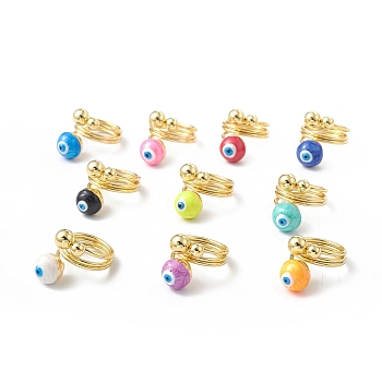 Enamel Round with Evil Eye Finger Rings, Real 18K Gold Plated Brass Wrap Style Ring for Women, Mixed Color, 5.5~19.5mm, Inner Diameter: 18mm