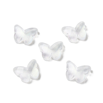 K9 Glass Cabochons, with Glitter Powder, Butterfly, White, 6.2x7.9x2.5mm