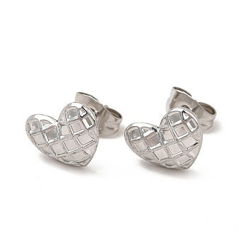 304 Stainless Steel Heart Stud Earrings for Women, Stainless Steel Color, 8x10mm, Pin: 0.8mm